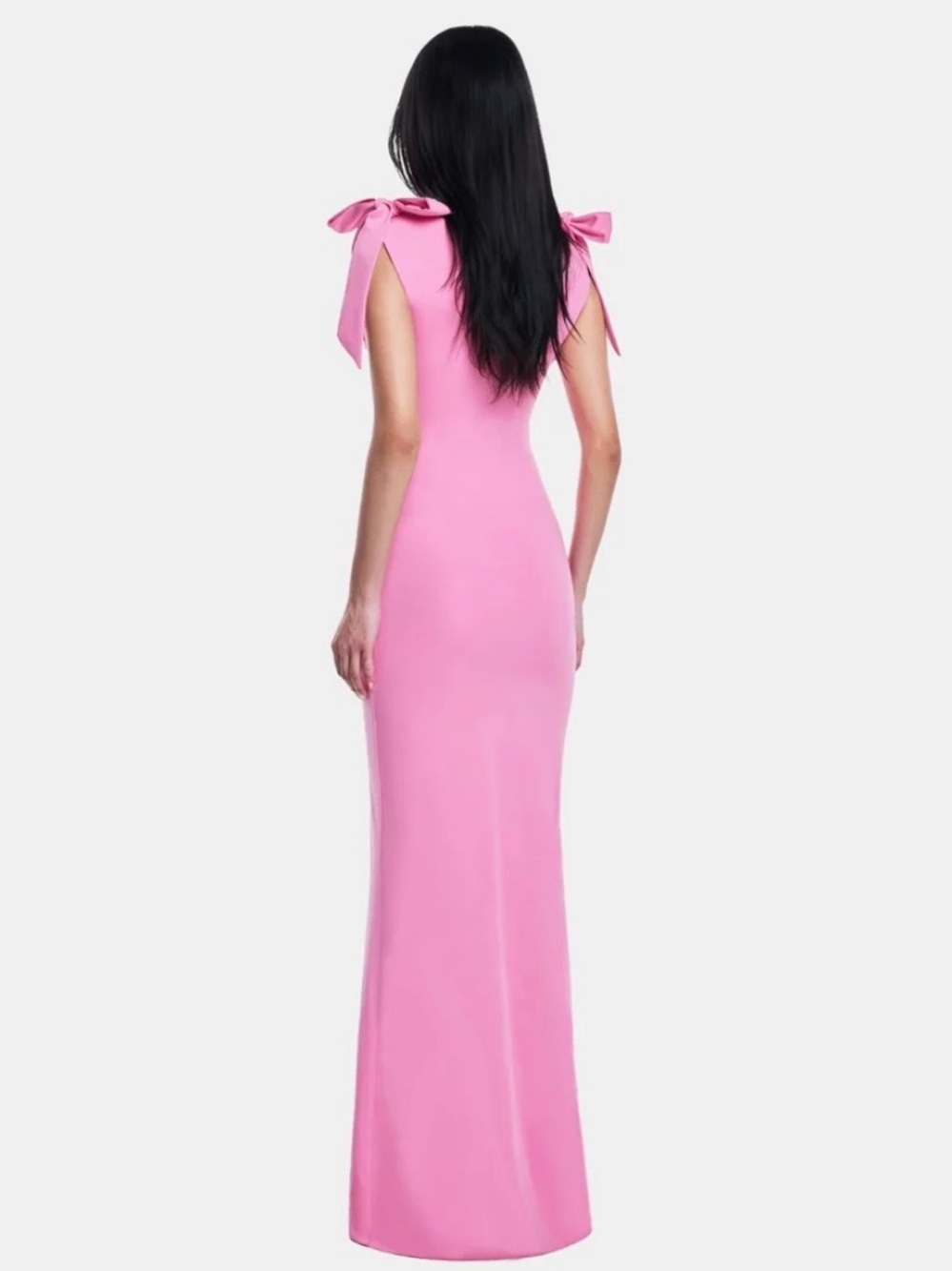Bow-Shoulder Pink Maxi Dress